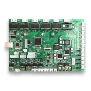 Creatbot F430 circuit board with various connectors, chips, and soldered components on a green PCB, showcasing intricate electronic design details.