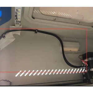CreatBot F430 internal view showing wiring and LED lights for precision 3D printing, highlighting technical components in a compact design.