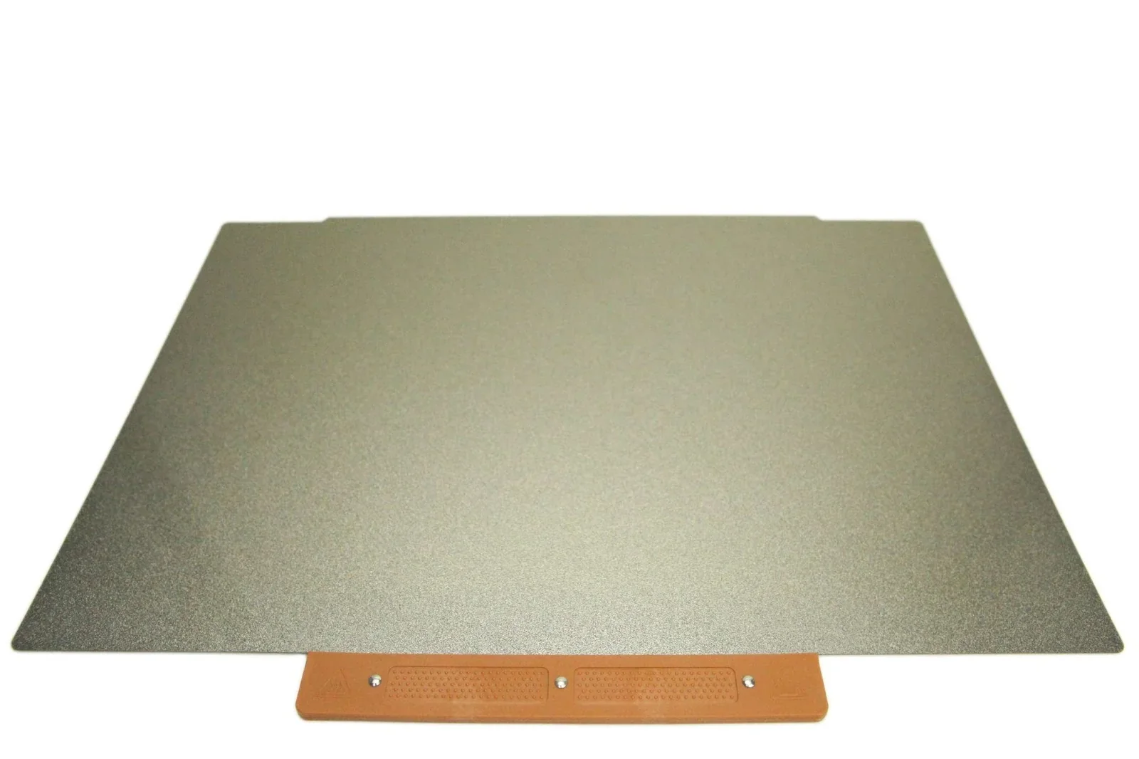 Flat metal build plate with textured surface, compatible with the creatbot f430 nx 3D printer, brown edge with mounting holes visible.