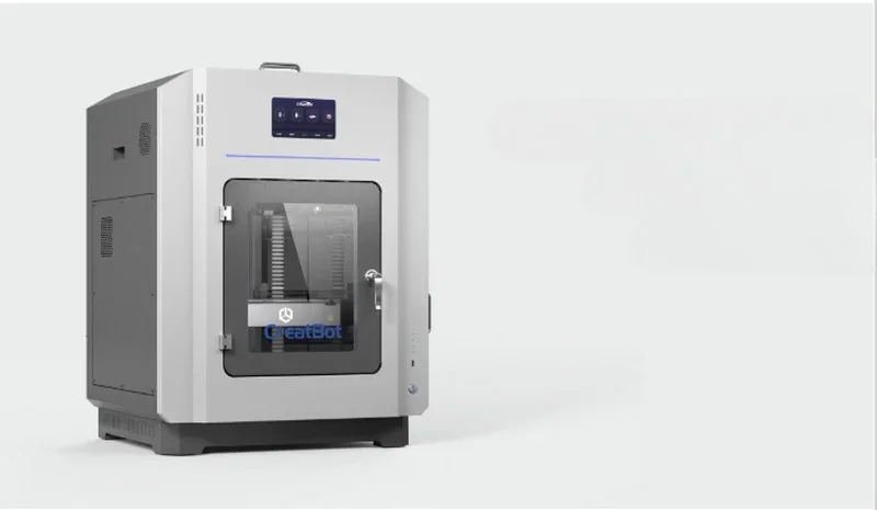 Creatbot PEEK-250 3D printer in a sleek, silver design with a clear door, digital display, and branding, capable of printing high-performance parts.