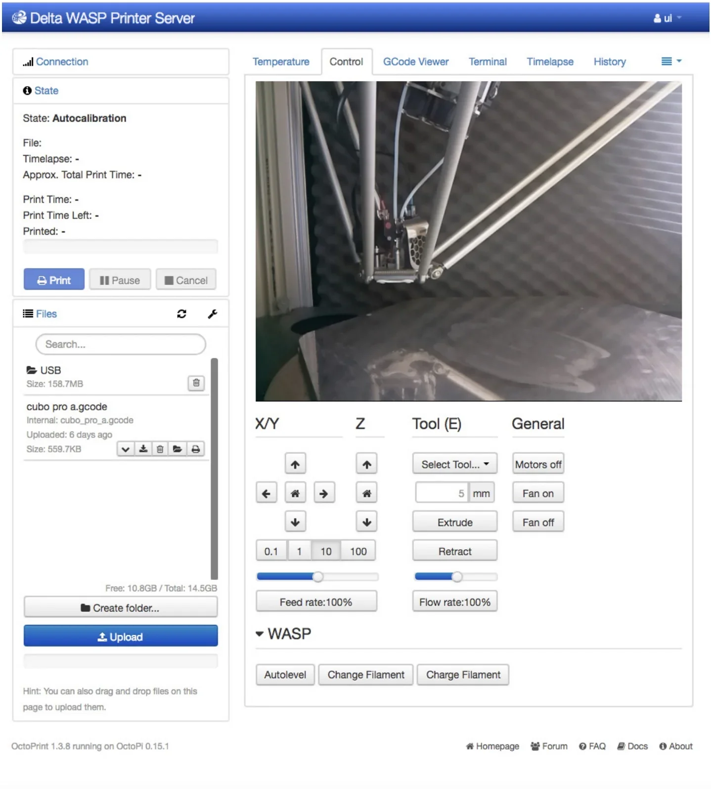 Delta WASP 2040 Industrial X interface on screen showing 3D printing controls and settings, file management, and system status for precision printing.