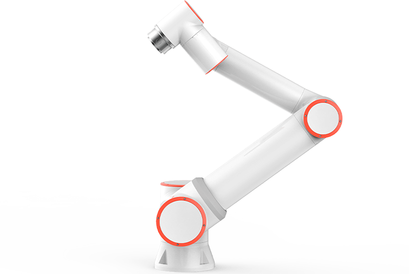 Fairino fr16 robotic arm with white casing and orange accents, shown against a plain background, featuring multiple joints for flexible movement.