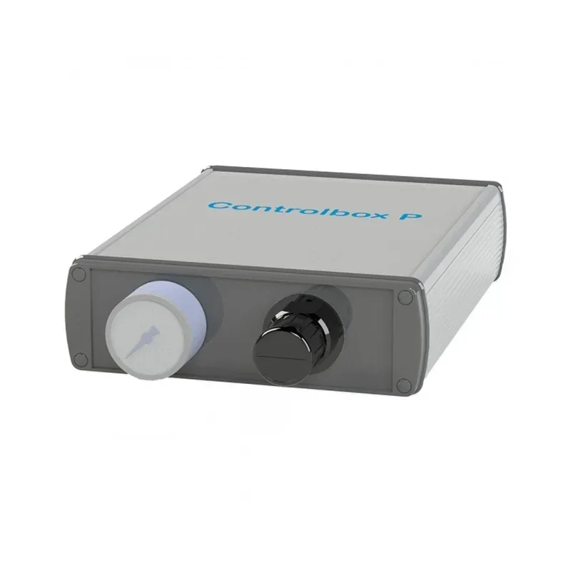 Controlbox P device, used with fairino fr16, features two control knobs. Gray box design with blue branding, set against a white background.