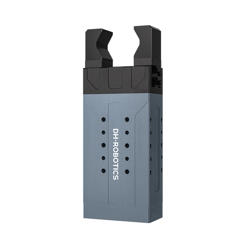 DH Robotics gripper with a sleek design used for automation, potentially collaborating with Fairino FR3 for precision handling in manufacturing.