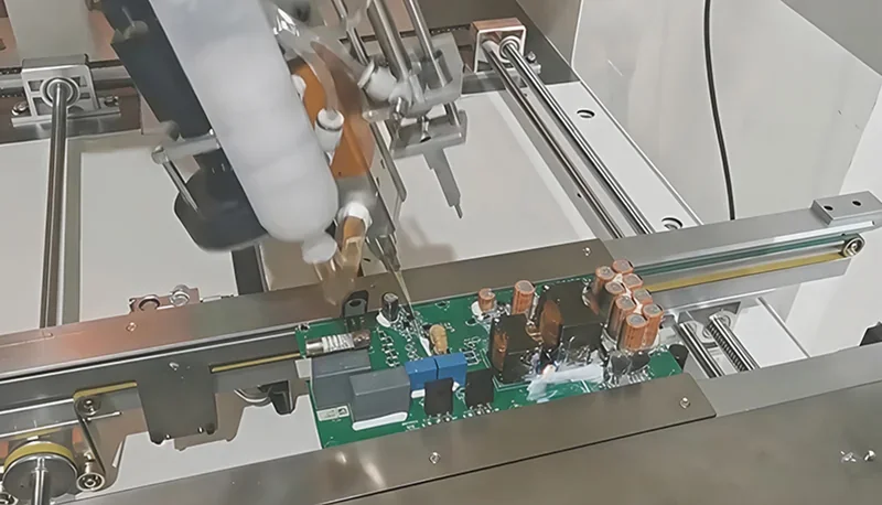 Fairino FR3 robot assembling electronic components on a circuit board with precision, showcasing industrial automation in a manufacturing setting.