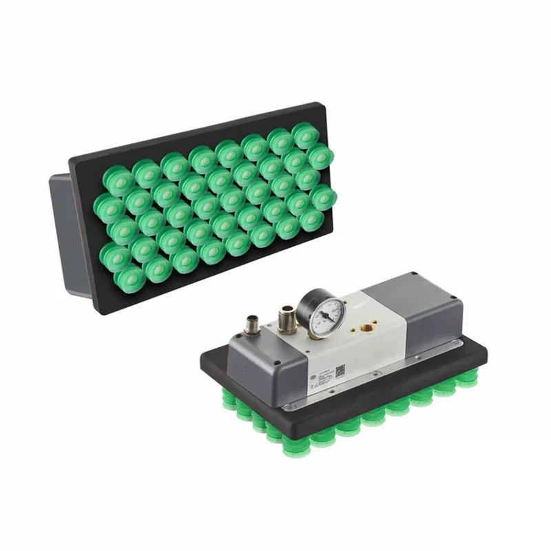 Fairino FR3 collaborative robot grippers with green suction components and a pressure gauge, designed for precision handling in industrial settings.