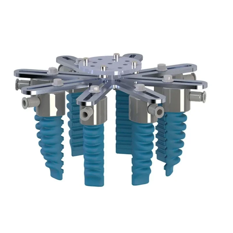 Fairino FR30 robot gripper with flexible, blue rubber fingers and silver joints, designed for handling various objects collaboratively.