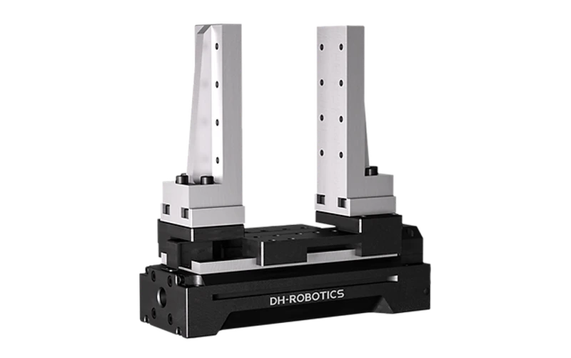 DH Robotics gripper device, sleek design, metallic textures. The gripper is used by Fairino FR5 collaborative robots for precise handling tasks.