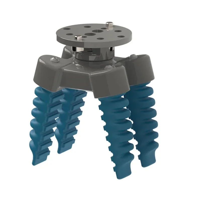 Fairino FR5 collaborative robot gripper with four flexible blue fingers and a gray mounting base, used for handling objects in automation.