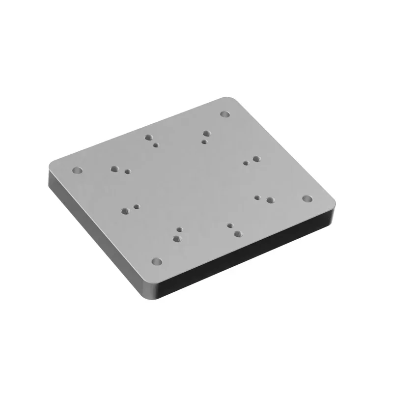 Metallic rectangular base with multiple holes, created by Fairino FR5 robot, showcasing precise machining for industrial applications.