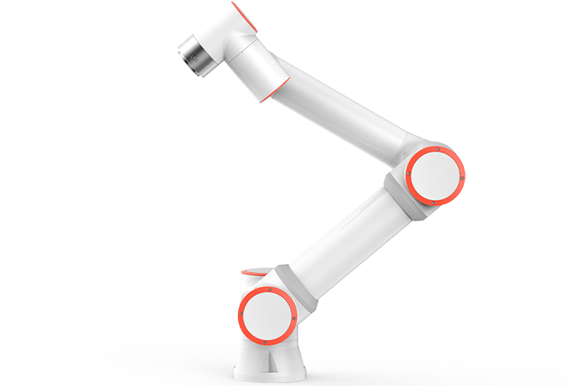 Fairino FR5 collaborative robot with articulated white and red joints, designed for efficient automation tasks, in a neutral setting.