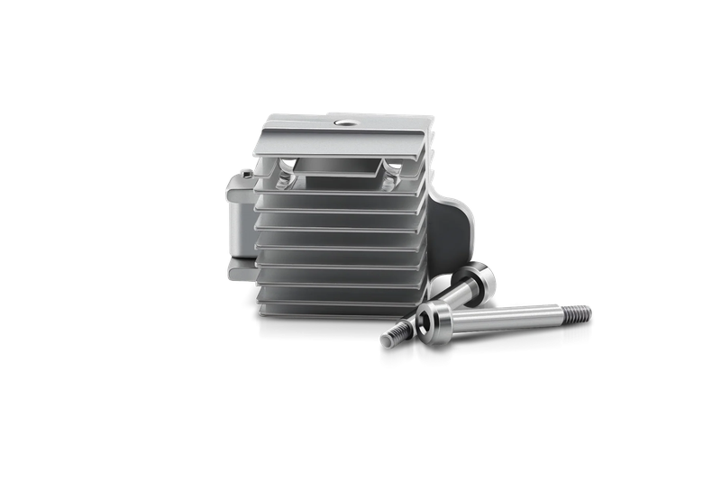 Flashforge AD5X 3D printer parts, featuring a metallic heat sink and pair of bolts, showcasing precise engineering and design for efficient cooling.