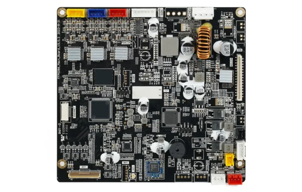 Flashforge Adventurer 5M Pro circuit board with various components and connectors, showcasing electronic intricacies central to 3D printing technology.