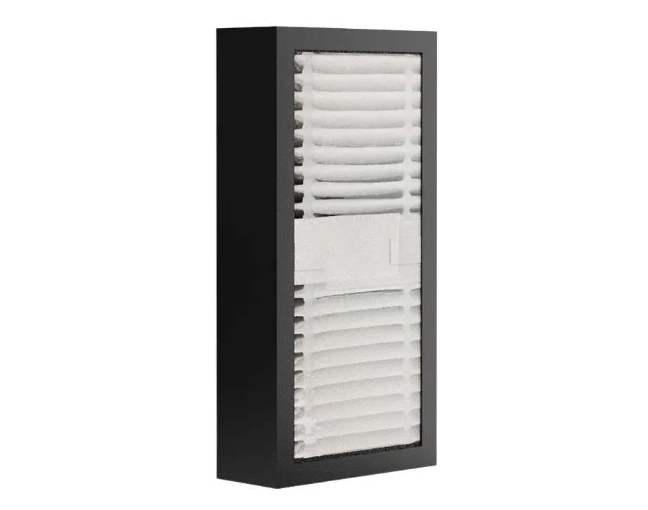 Rectangular 3D printer filter with white pleated material in black frame for Flashforge Adventurer 5M Pro.