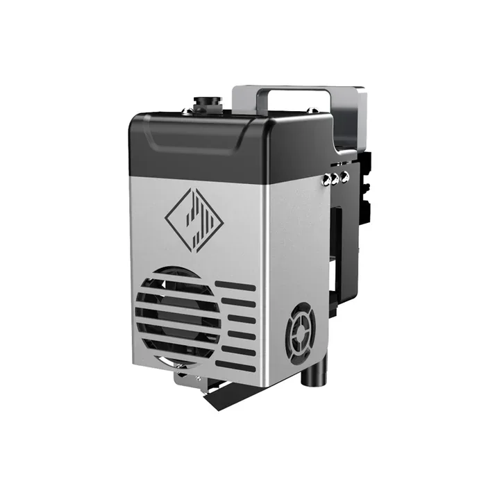 Flashforge Creator 4 extruder component, showcasing metallic casing with vents and branding logo.