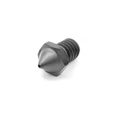 Metal nozzle created by Flashforge Creator 4, featuring a conical tip and screw thread, potentially for 3D printing applications.