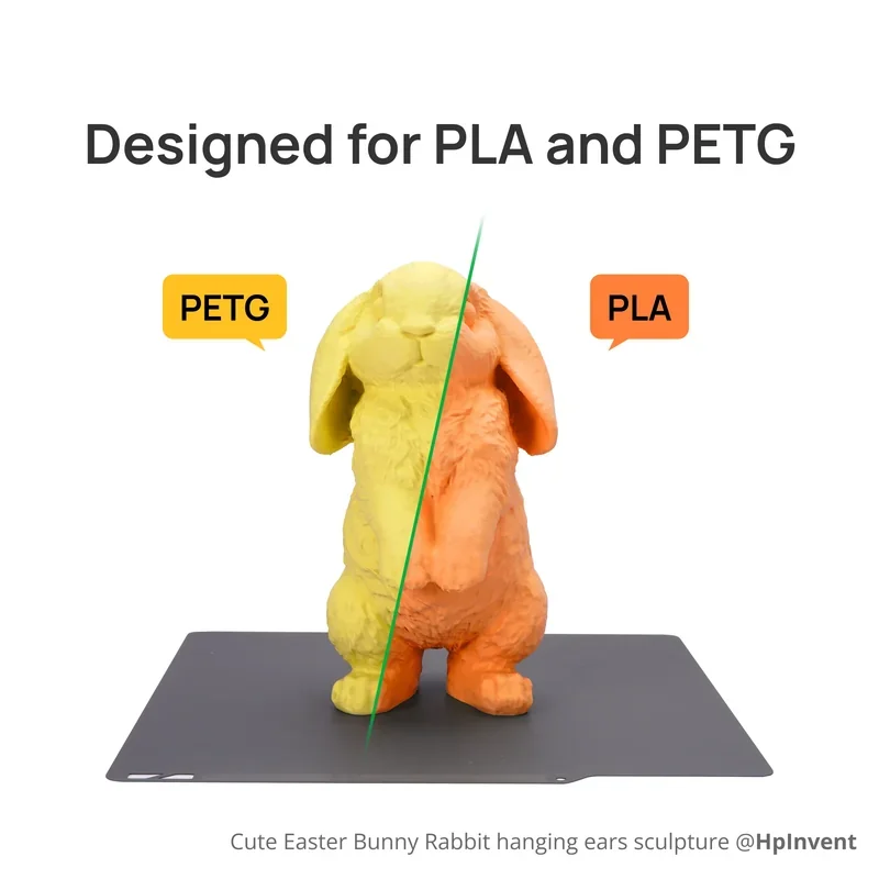 Bunny sculpture printed with h2c bambu, showcasing split design in yellow PETG and orange PLA, highlighting dual filament capability.