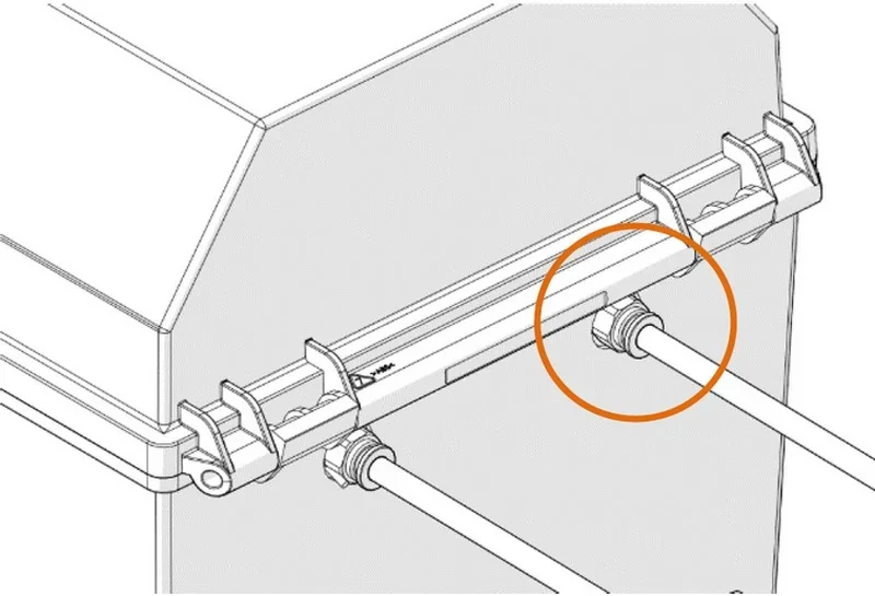 Diagram of intamsys funmat pro 310's mechanical part with rods and clamps, featuring highlighted section in orange, showcasing detailed design elements.