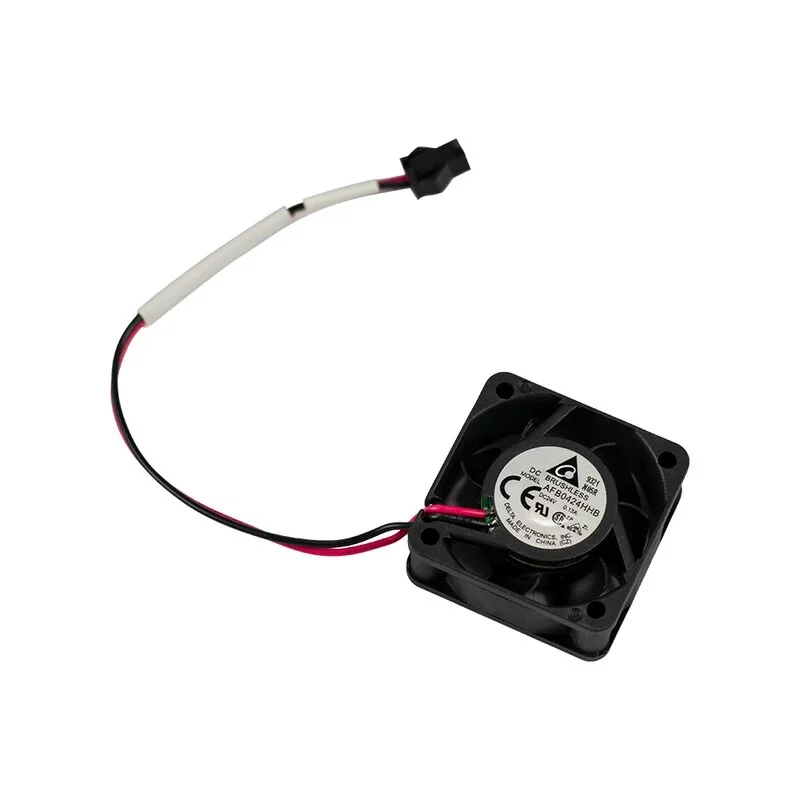Cooling fan component for Intamsys Funmat Pro 410 3D printer with attached wires, showcasing industrial design and branding details.