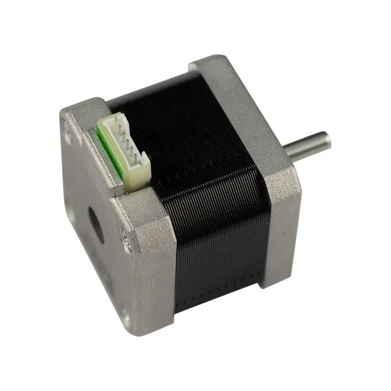 Stepper motor component for 3D printers, used in Intamsys Funmat Pro 410, featuring a silver metal frame and connector port on one side.