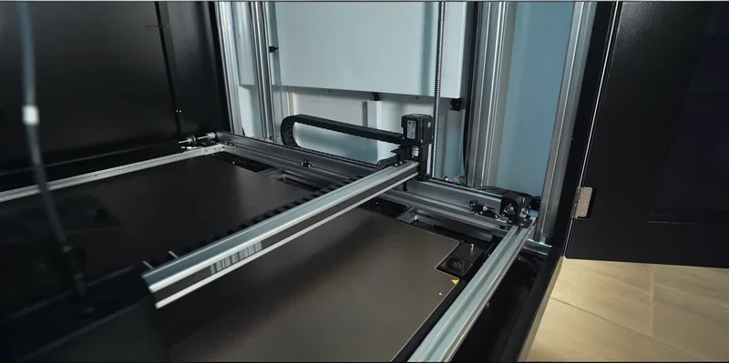 Mingda MD-1000D 3D printer internal view showing metal frame structure and mechanical components, designed for high-precision large-scale printing.