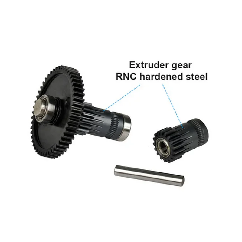 Extruder gear and RNC hardened steel parts created by mingda md-1000d 3D printer, displayed in a detailed diagram highlighting components.