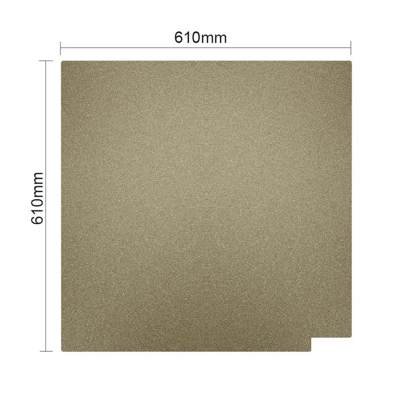 Mingda MD-1000D print platform surface, 610mm x 610mm, showcases texture and area dimensions, essential for 3D printing parts and samples.