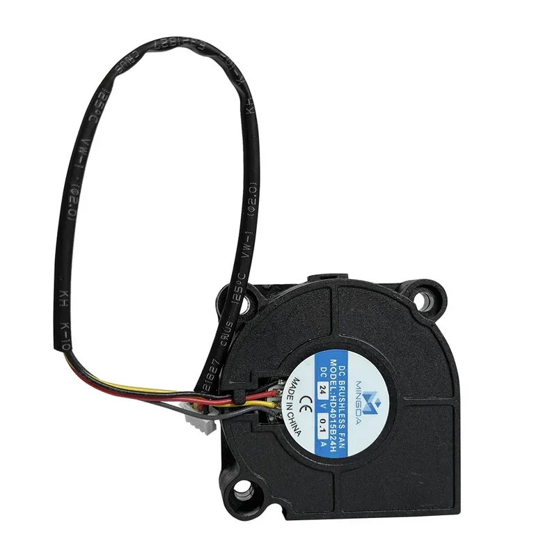 Mingda MD-1000D brushless fan with wiring and logo, used in 3D printers, featuring a compact black design for efficient cooling.