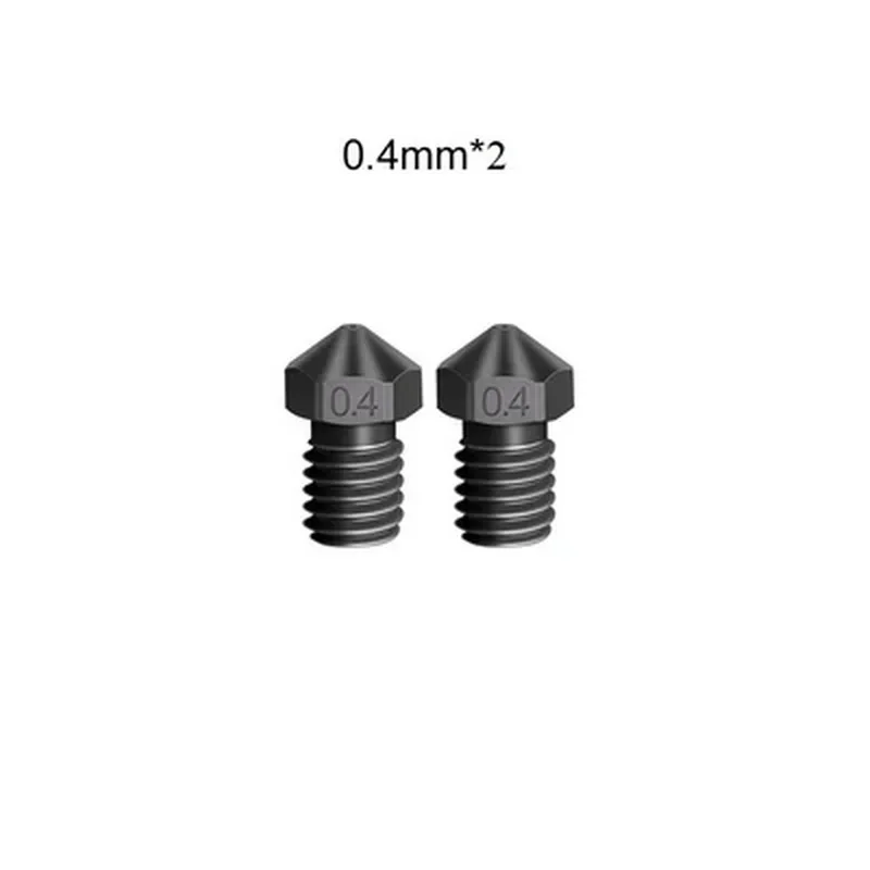 Two 0.4mm nozzles, likely created by Mingda MD-400D 3D printer, displayed on a white background.