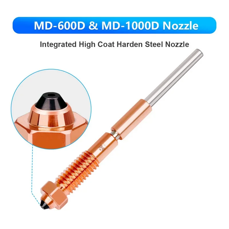 MD-600D nozzle, high-coat hardened steel, displayed with close-up detail. Labeled for Mingda MD-600D and MD-1000D 3D printers.