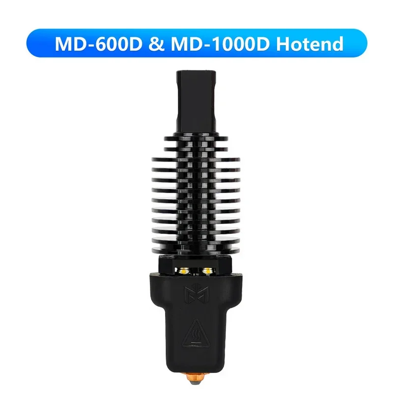 Mingda MD-600D and MD-1000D hotend, featuring a vertical black ribbed design, used in advanced 3D printers for precise material extrusion.