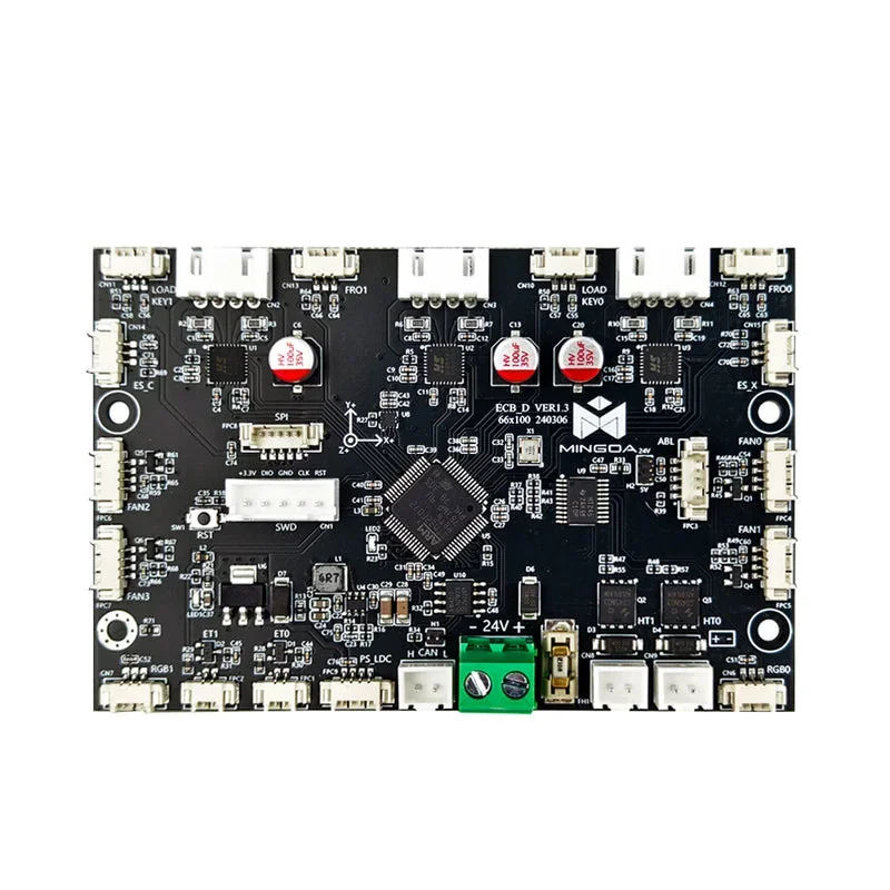 Mingda MD-600D 3D printer control board showcasing circuits, connectors, and branding on a black background.