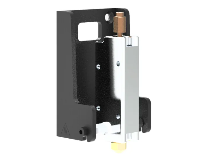 Metal bracket component for Modix Big Meter 3D printer, with screws and brass fittings, illustrates precision parts crafted by the printer.