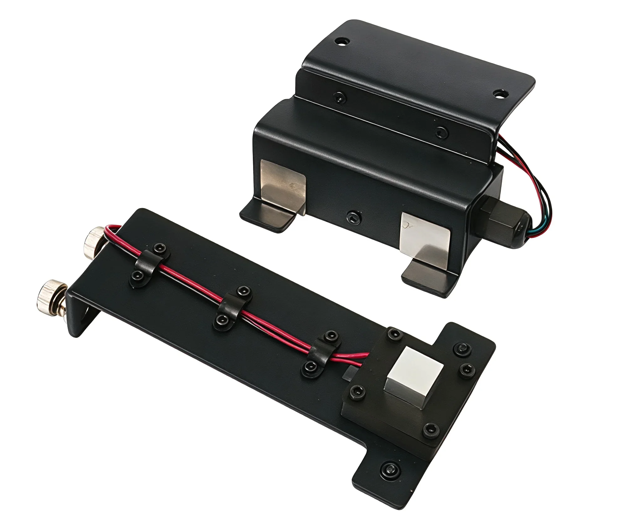 Modix Everest black metal parts and wiring; components created by Modix Everest 3D printer; sleek design showcases precision engineering.