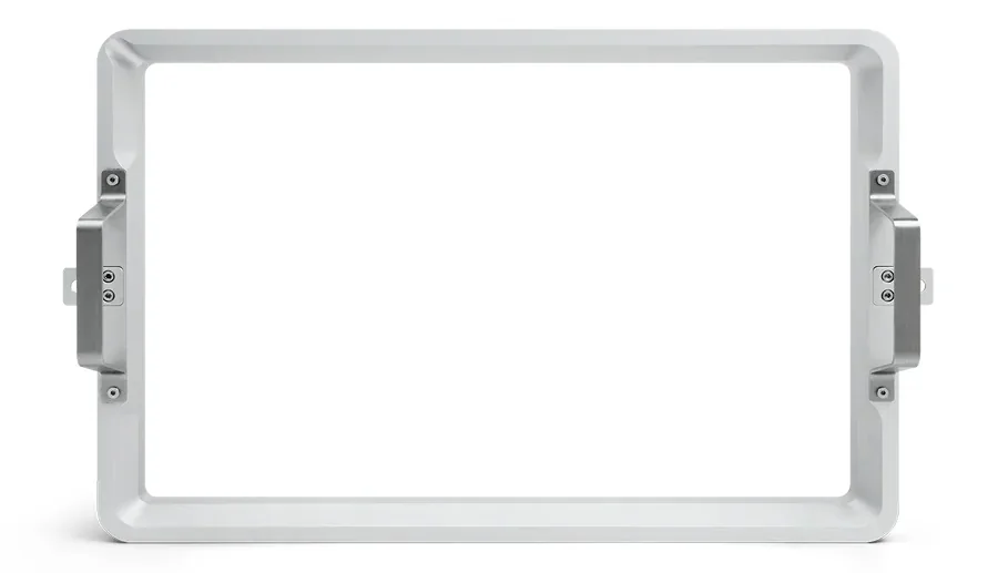 Phrozen Sonic Mega 8K 3D printer part in metallic finish, featuring a sturdy rectangular frame with side handles, suitable for large-scale printing tasks.