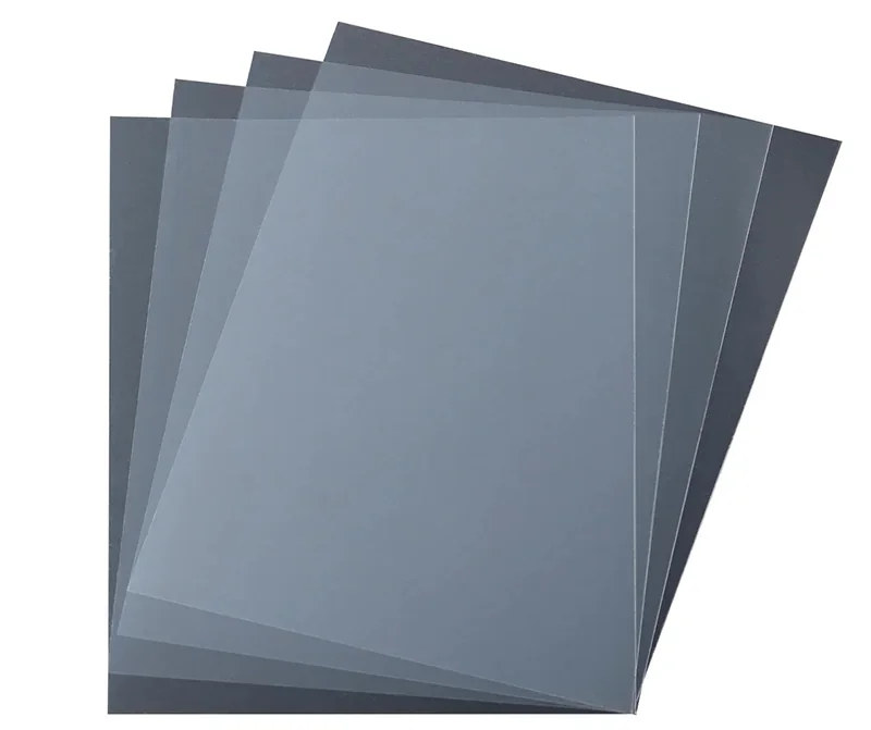 Transparent 3D printer sheets for Phrozen Sonic Mega 8K V2, stacked diagonally in layers, showcasing printing materials.