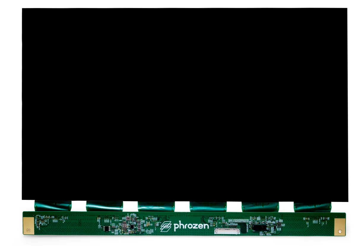 Phrozen Sonic Mega 8K V2 display panel with circuit board and “phrozen” branding, showcasing electronic components and layout.