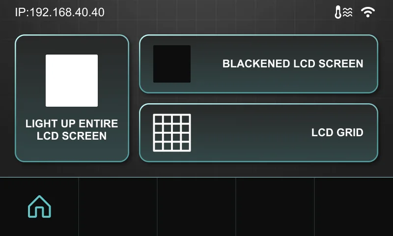 LCD screen interface from Phrozen Sonic XL 4K Plus showing options for lighting and grid settings, with IP, temperature, and Wi-Fi icons visible.