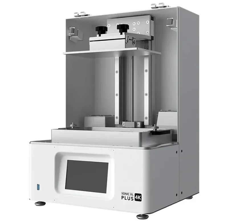 Phrozen Sonic XL 4K Plus 3D printer with open top showing build plate and LCD screen, designed for high-resolution resin printing.