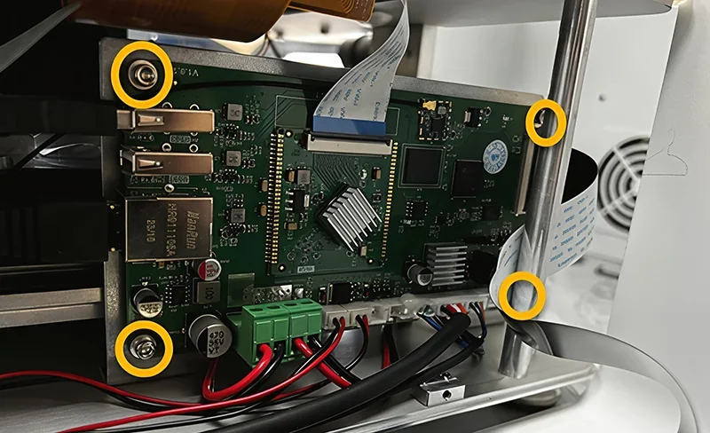 Phrozen Sonic XL 4K Plus circuit board inside printer, showing detailed wiring and components, highlighting advanced electronic design.