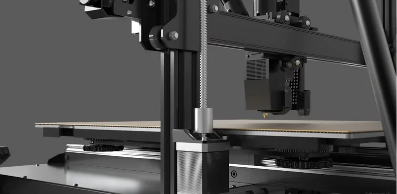 Piocreat G5 3D printer with metal frame, extruder, and print bed, designed for professional use, highlights precision engineering and functionality.