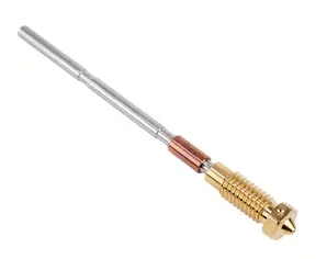 Extruder nozzle for Prusa Core One 3D printer shown in metal and brass, highlighting its precision engineering piece for commercial printing.