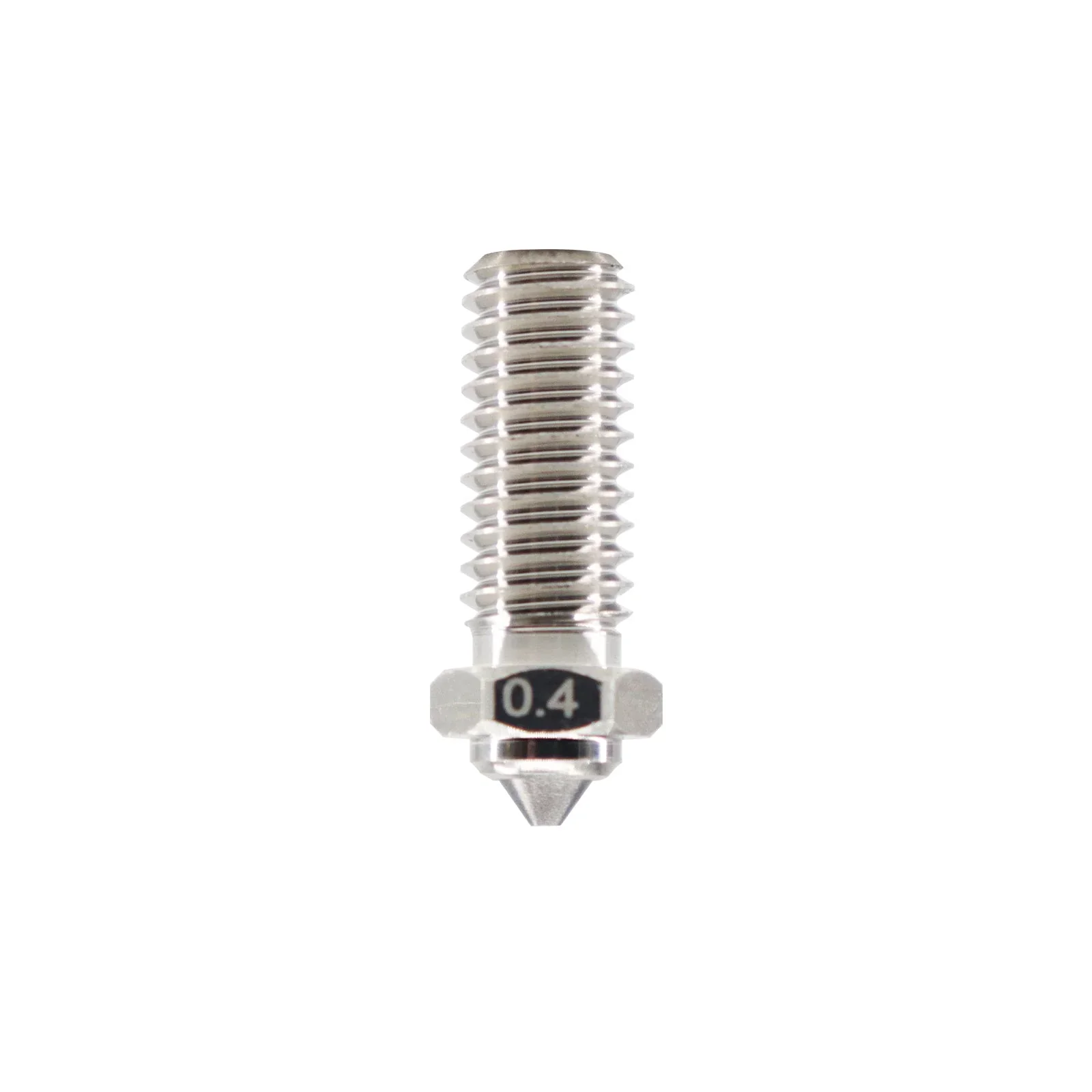 Metal nozzle for 3D printing with Qidi X Max, featuring a 0.4 mm opening, designed for precise filament extrusion and detailed output creation.