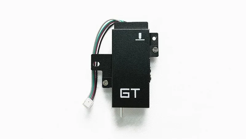 GT extruder component for Raise3D E2 3D printer, featuring black casing, wiring, and mounting brackets against a plain white background.