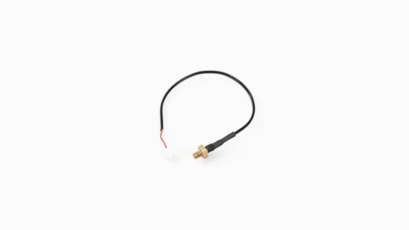 Cable component compatible with raise3d e2, featuring a brass threaded sensor end and a white connector, isolated on a plain white background.