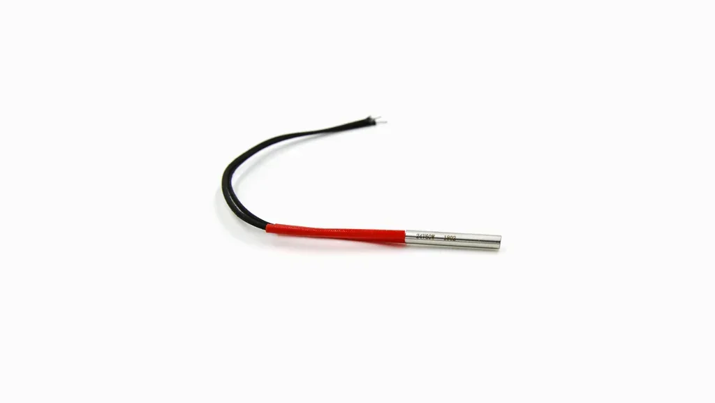 Heating element with red and black wires for Raise3D Pro2 Plus on a white background, essential for 3D printer temperature regulation and performance.