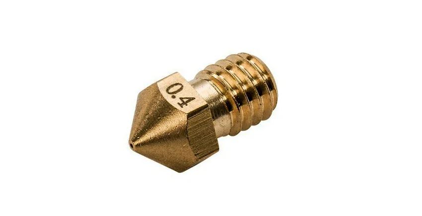 Raise3D Pro2 Plus brass nozzle with "0.4" marking, essential for precise 3D printing.