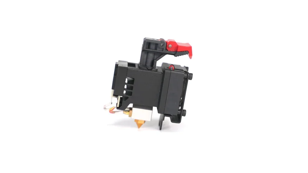 Raise3D Pro3 3D printer component featuring a black and red extruder with a nozzle, designed for precision printing.