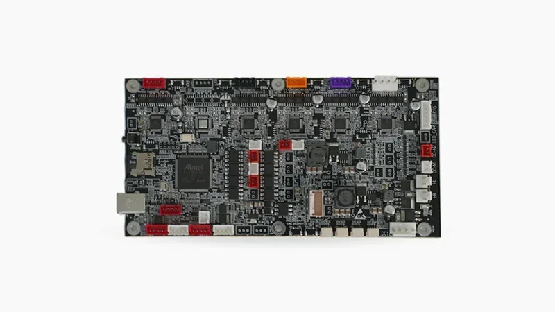 Raise3D Pro3 circuit board, detailed view with components and Atmel branding, vital for 3D printing operations.