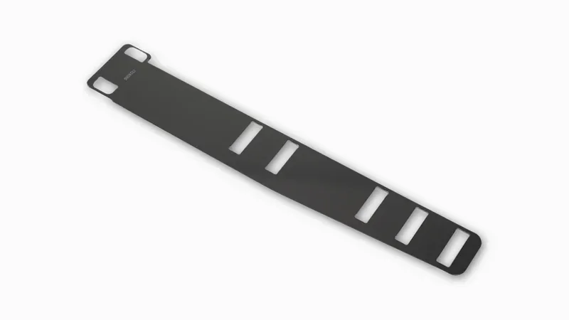 Black 3D-printed band with slots, created by the Raise3D Pro3. Rectangular, sturdy design shows quality and precision of commercial 3D printing.